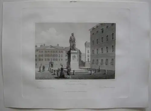 Mozartplatz in Salzburg Orig. Stahlstich C. Huber nach Fischbach 1847