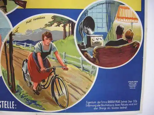 Steyr Fahrräder Nähmaschinen Motorräder Werbeplakat Orig Lithografie 1930