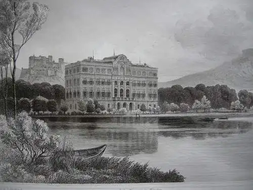 Schloss Leopoldscron Salzburg Orig. Stahlstich C. Huber 1847