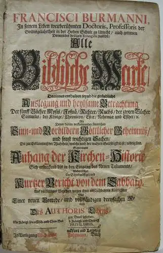 Franz Burmann Alle Biblische Wercke Pergament 1710 Bibelexegese Sabath