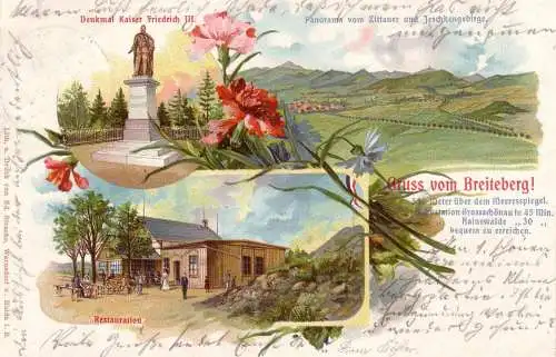 AK Breiteberg Lausitzer Bergland Gasthaus Sachsen gel 1910 Litho Mehfachbild