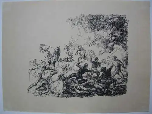 Robert Engels Der Überfall Lithographie 1920 im Stein signiert