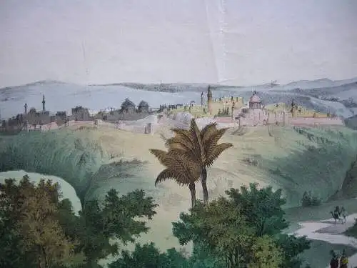 Jerusalem Gesamtansicht aus der Ferne Orig Farblithografie scholz 1850