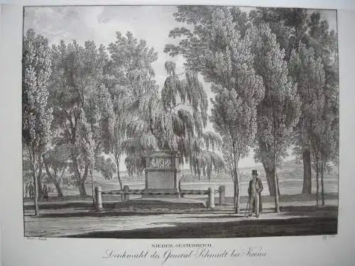 Krems Denkmal Schmidt Niederösterreich Orig Lithographie Alt Kunike 1824 Donau 