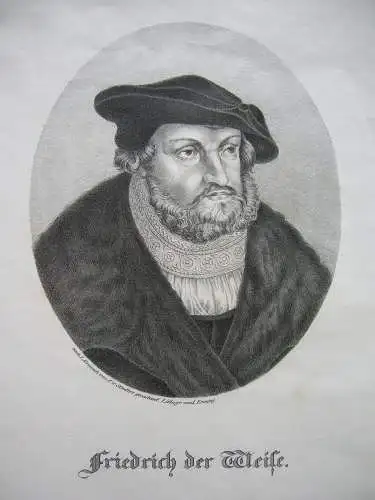 Friedrich der Weise (1463-1525) Kurfürst Reformator Orig Lithografie Erminy 1825