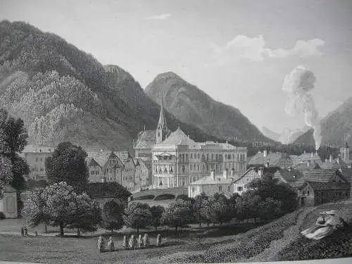 Bad Ischl Ansicht vom Prater aus Oberösterreich Orig. Stahlstich J. Riegel 1847