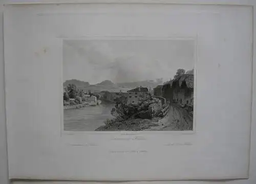 Salinenstadt Hallein Gesamtansicht Salzburg Orig. Stahlstich Hablitschek 1847