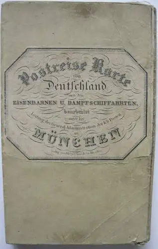 Hanser Post- und Eisenbahn-Reisekarte Deutschland kolor Orig Stahlstich 1870