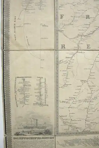 Hanser Post- und Eisenbahn-Reisekarte Deutschland kolor Orig Stahlstich 1870