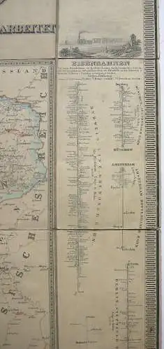 Hanser Post- und Eisenbahn-Reisekarte Deutschland kolor Orig Stahlstich 1870