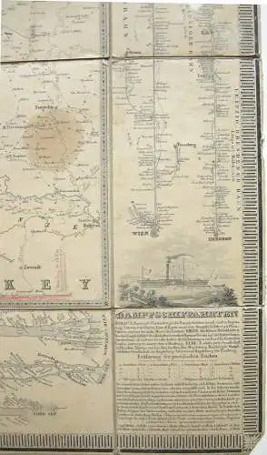 Hanser Post- und Eisenbahn-Reisekarte Deutschland kolor Orig Stahlstich 1870