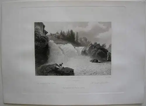 Traunfall Roitham Oberösterreich Orig. Stahlstich C. Huber nach Fischbach 1847