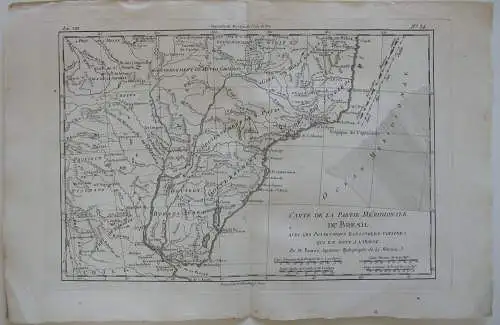 Brasil Partie Meridionale Orig Copperplate map R. Bonne 1780 Brasilien