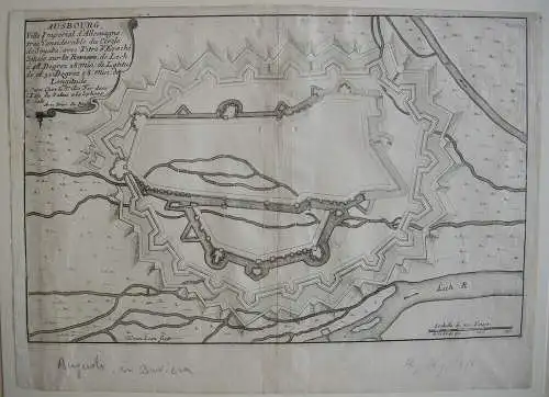 Augsburg Befestigung Grundriss Orig Kupferstich Nicolas de Fer 1688 Schwaben