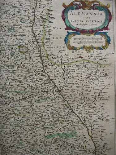 Oberschwaben altkolor Orig Kupferstich Hondius Amsterdam, 1635 Bodensee