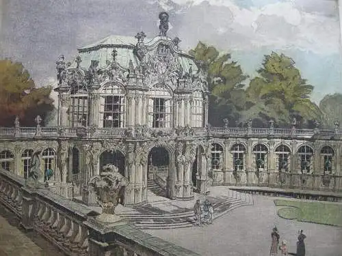 M. Gugl Der Wallgraben im Zwinger Dresden Orig Farbradierung 1957