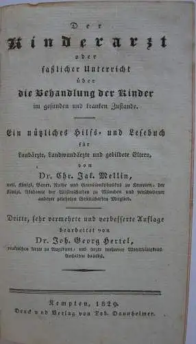 Chr. Jak. Mellin Der Kinderarzt Pädiatrie Kempten 1829