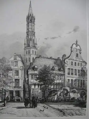 Hamburg Turm St. Jakob Ende 15. Jahrh. Orig. Lithografie um 1840 Durand