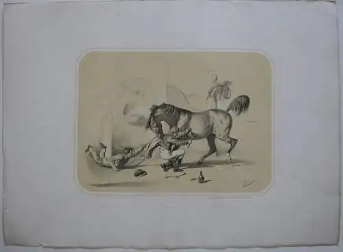 Pferde-Launen kolor Orig Lithografie Tony Strassgschwandtner 1860 