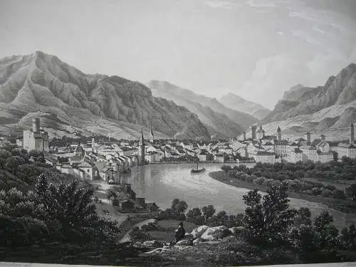 Trient Trento Trentino Südtirol Italien Orig. Aquatinta-Radierung 1840 