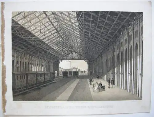 Kaiserin Elisabeth-Westbahn Bahnhof Wien Halle getönte Orig Lithografie 1860 