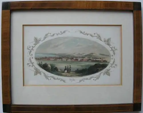 Sylt Nordsee Orig Farblithographie florale Bordüre Gottheil 1864 hübsch gerahmt 