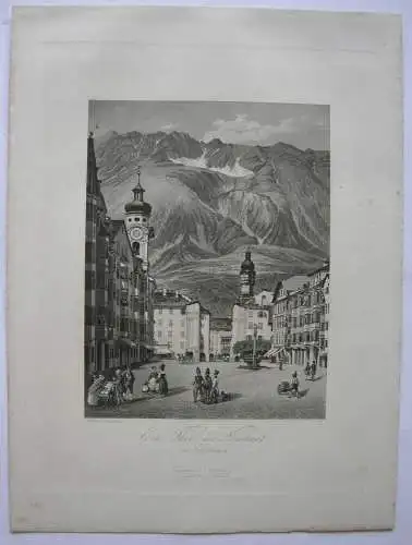 Innsbruck Teil der Neustadt Tirol Österreich Orig. Aquatinta-Radierung 1840 