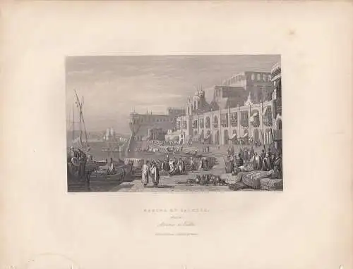 Malta La Valetta Hafen Marina Port Orig Steel engraving 1850 S. Prout Finden