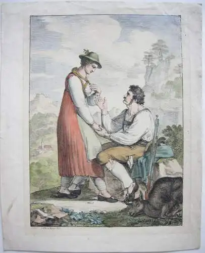 Josef Anton Rhomberg (1786-1855) Gamsjäger Kreidelithografie Inkunabel 1817