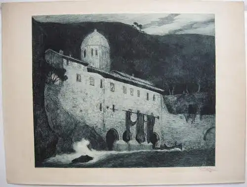 Corneille Max (1875-1924) Wasserkraftwerk b Nacht Orig Radierung 1910 signiert 