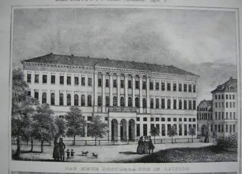 Leipzig Sachsen Neues Postgebäude Handelsbörse Orig Lithografie 1840