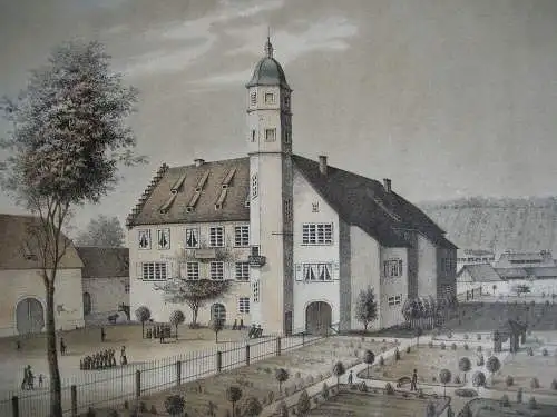 Rettungs-Haus Niefernburg Niefern-Öschelbronn Karlsruhe Orig Lithografie 1840