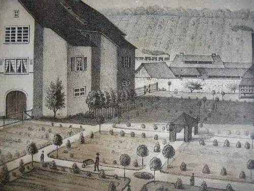 Rettungs-Haus Niefernburg Niefern-Öschelbronn Karlsruhe Orig Lithografie 1840