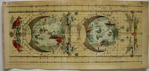 Spielplan Laufspiel Angler am Teich Orig Chromolithografie 1890 Unterhaltung