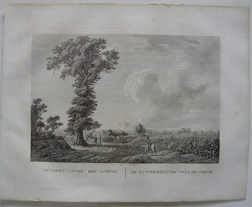 Luthers Linde bei Worms  Orig Kupferstich J. Roux 1822 Rheinland Pfalz