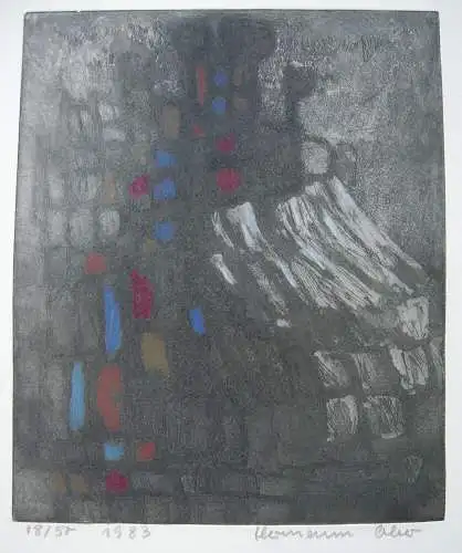 Hermann Ober (1920-1997) Abstrakte Komposition 18/50 Orig Radierg 1983 signiert