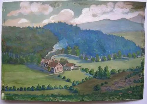 Mühle in Daisbach bei Niedernhausen Hessen Wiesbaden Gouache um 1920