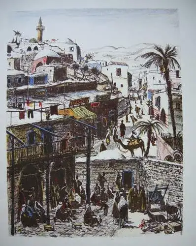Ernst Huber Jaffa Orig. Farblithographie 1930 Tel Aviv Israel 