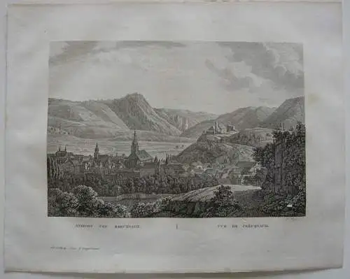 Ansicht von Kreuznach Orig Kupferstich J. Roux 1822 Rheinland Pfalz 