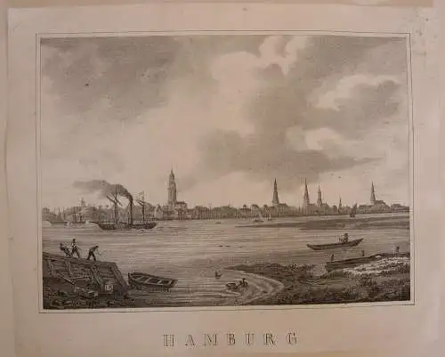 Hamburg Gesamtansicht Hafen Fregatten Orig Lithografie 1850