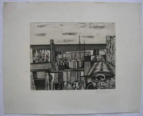 Rudolf Klüger (1921-2013) Stadtlandschaft Orig Radierung 1957 signiert  
