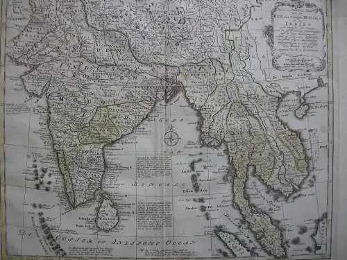 Reich Großer Mogul Indien Indonesien kolor Orig Kupferstichkarte 1780 Bowen