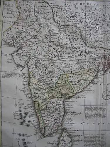 Reich Großer Mogul Indien Indonesien kolor Orig Kupferstichkarte 1780 Bowen