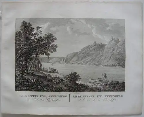 Liebestein Sternberg Rhein Orig Kupferstich J. Roux 1822 Rheinland Pfalz