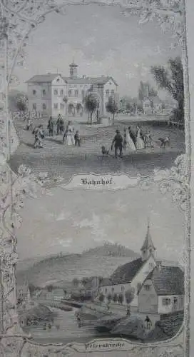 Weinheim Sammelblatt Ansicht 13 Detailanischten Orig Stahlstich Poppel 1840