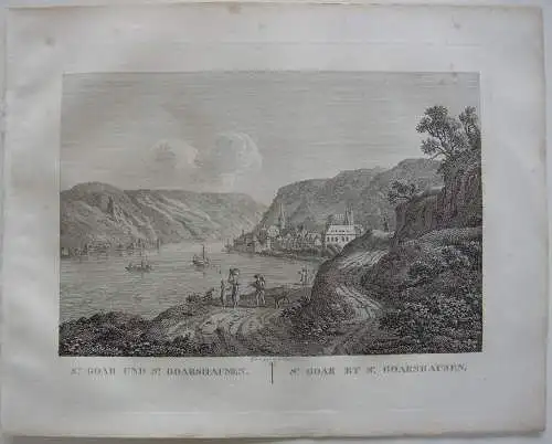 St. Goar St. Goarshausen Rhein Orig Kupferstich J. Roux 1822 Rheinland Pfalz