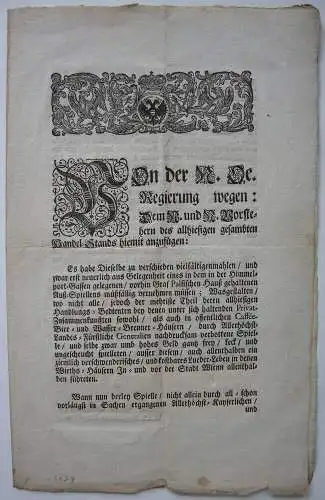 Circular k k. Österreich Verbotene Glückspiele Überwachung Wien 1737 