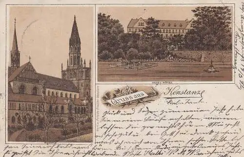 Ak Konstanz Bodensee Münster Insel Hotel Litho gel 1897