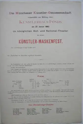 Friedrich A. Kaulbach (1850-1920) Einladung Künstler-Maskenfest Lithografie 1882