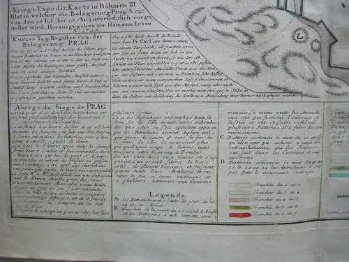 Böhmen Belagerung Prag 1742 Erbfolgekrieg Orig. Kupferstichkarte Homann 1743